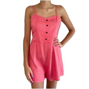 Casual Romper Size L Sleeveless Open Back Tie Knot Coral Pink Linen Blend